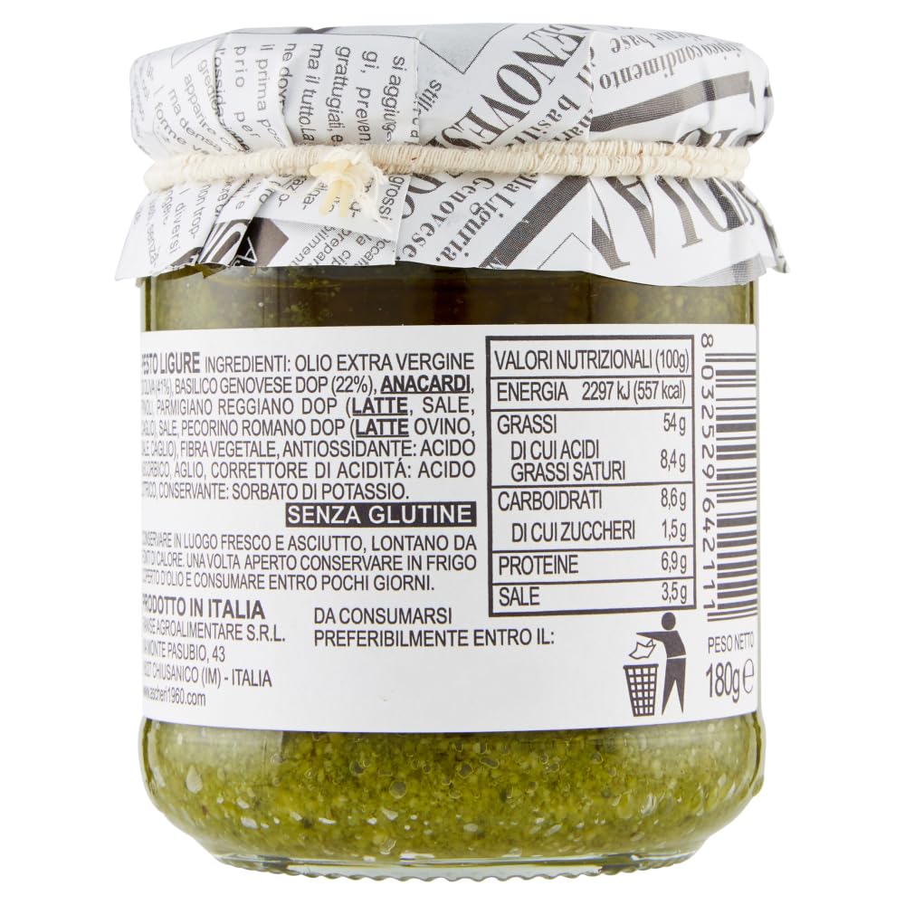 Italian Gourmet Pesto Ligure con Basilico Genovese DOP 12 x 180g Glas