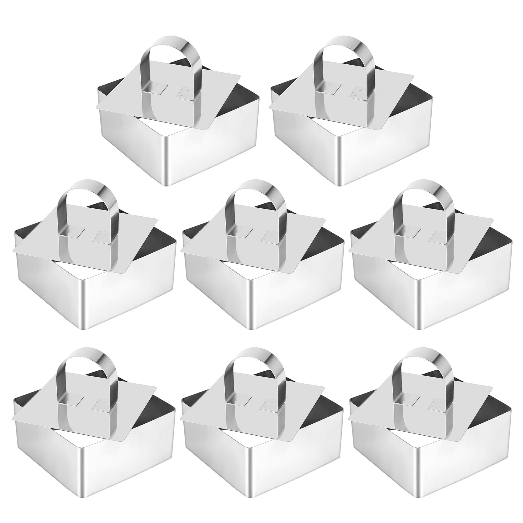 Moldes cuadrados de acero inoxidable de 8x8x4 cm con tapas para repostería, repuestos de cocina