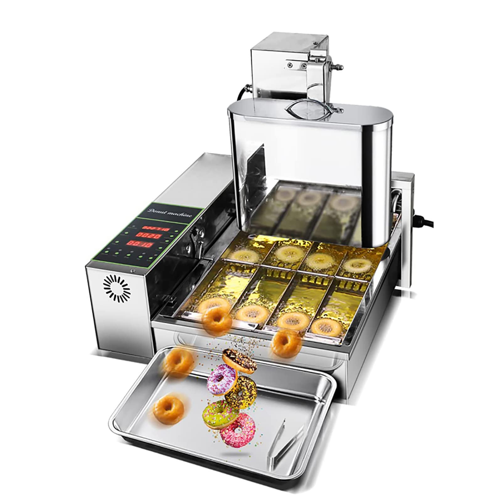 Machine à Beignets Automatique, friteuse à Beignets numérique Professionnelle, épaisseur réglable, trémie en Acier Inoxydable de 5,5 L, pour boulangeries et pâtisseries Professionnelles.,