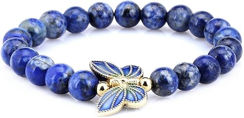 Gem Stone King Pulsera de mariposa esmaltada Cloisonne de plata de ley de lapislázuli de 0315in Metal Lapislázuli simulado