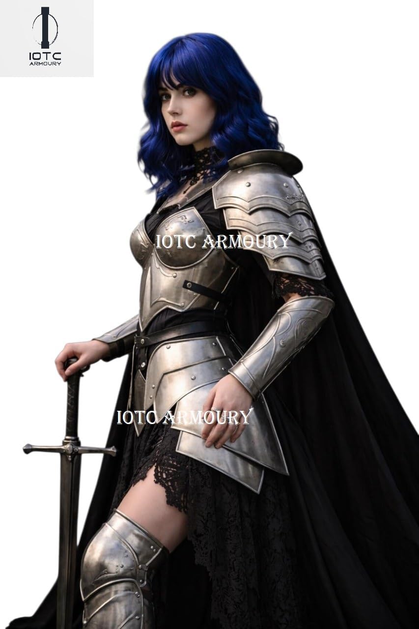 Medieval Knight Lady Full Body Armor-Female Cuirass Armor Tasset & Pauldron-Women's Armor Bracers, Leg Greaves for Cosplay, Reenactment, Renfair & Halloween Party Costume