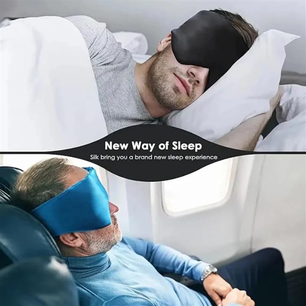 Mascherina per dormire in raso di seta, confortevole, per dormire, per rilassarsi, ingrandita, per donne e uomini, per dormire e per la salute (blu, 3 pezzi)