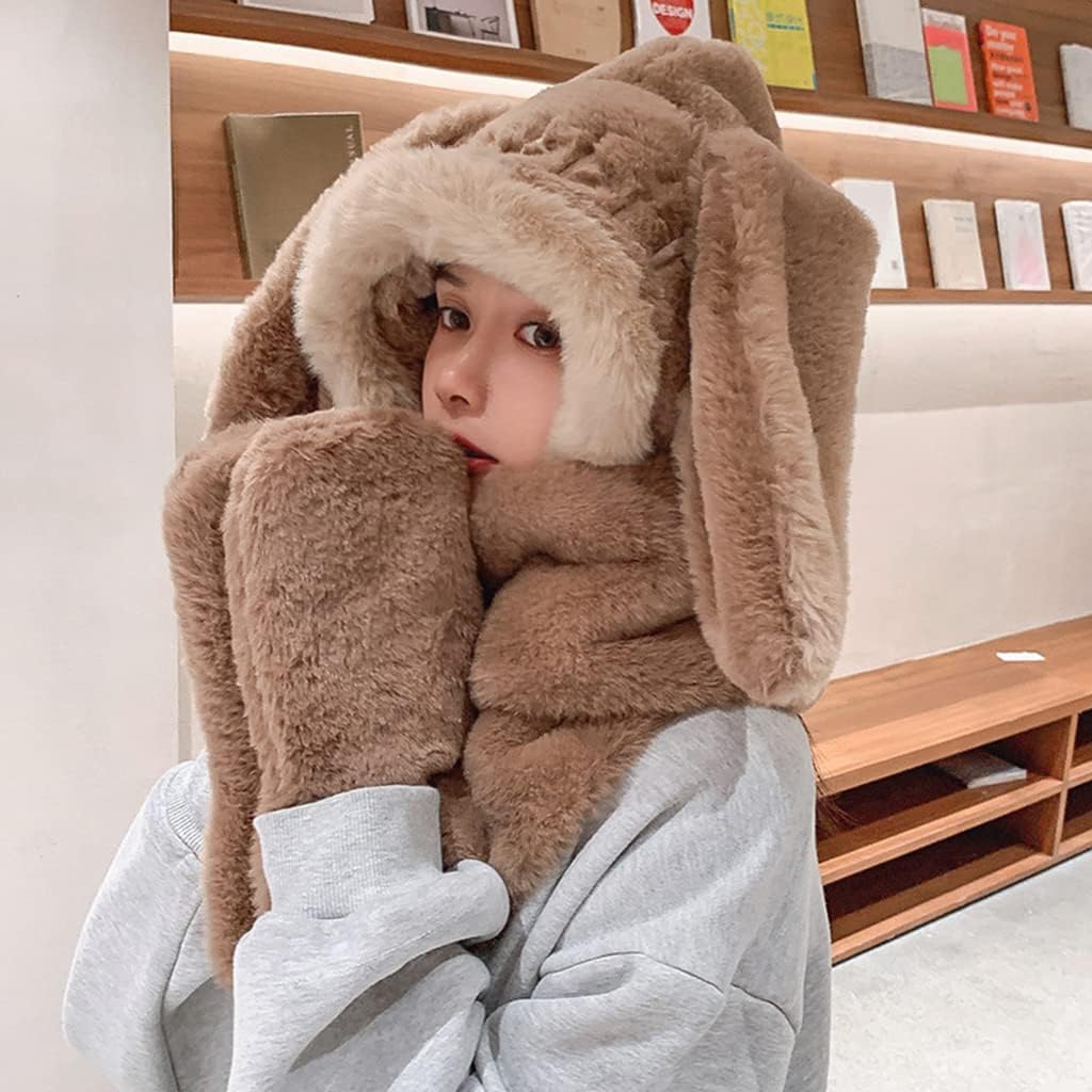 Scarf,Rabbit Ear Windproof Scarf Novelty Warm Casual Plush Hats Casual Solid Fleece Girl Accessories Scarf