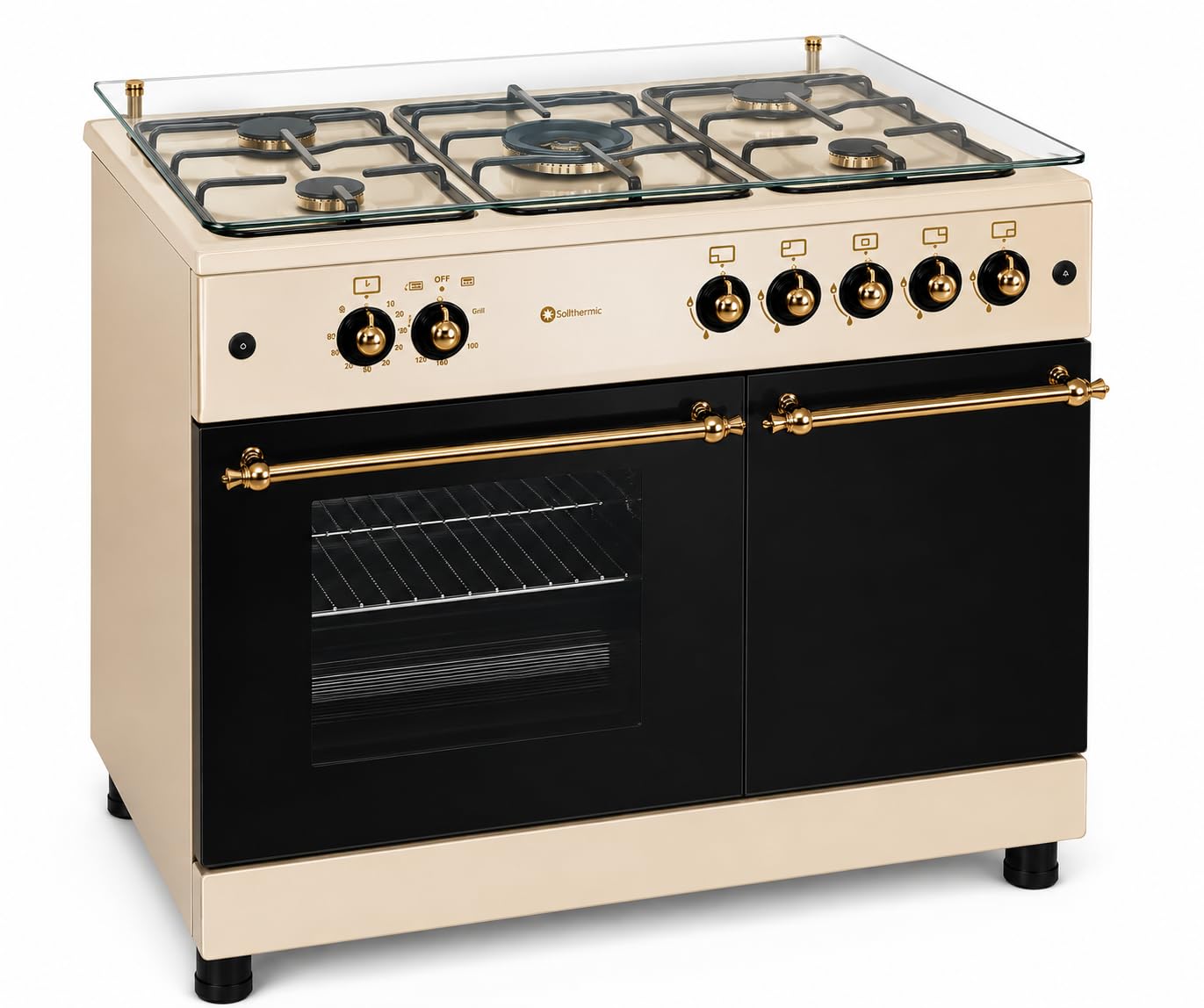 SOLTHERMIC COMBO PACK CREMA COCINA PORTABOMBONA Y CAMPANA (90 CM) / HORNO GRAN CAPACIDAD / 5 QUEMADORES ""ALTA GAMA""