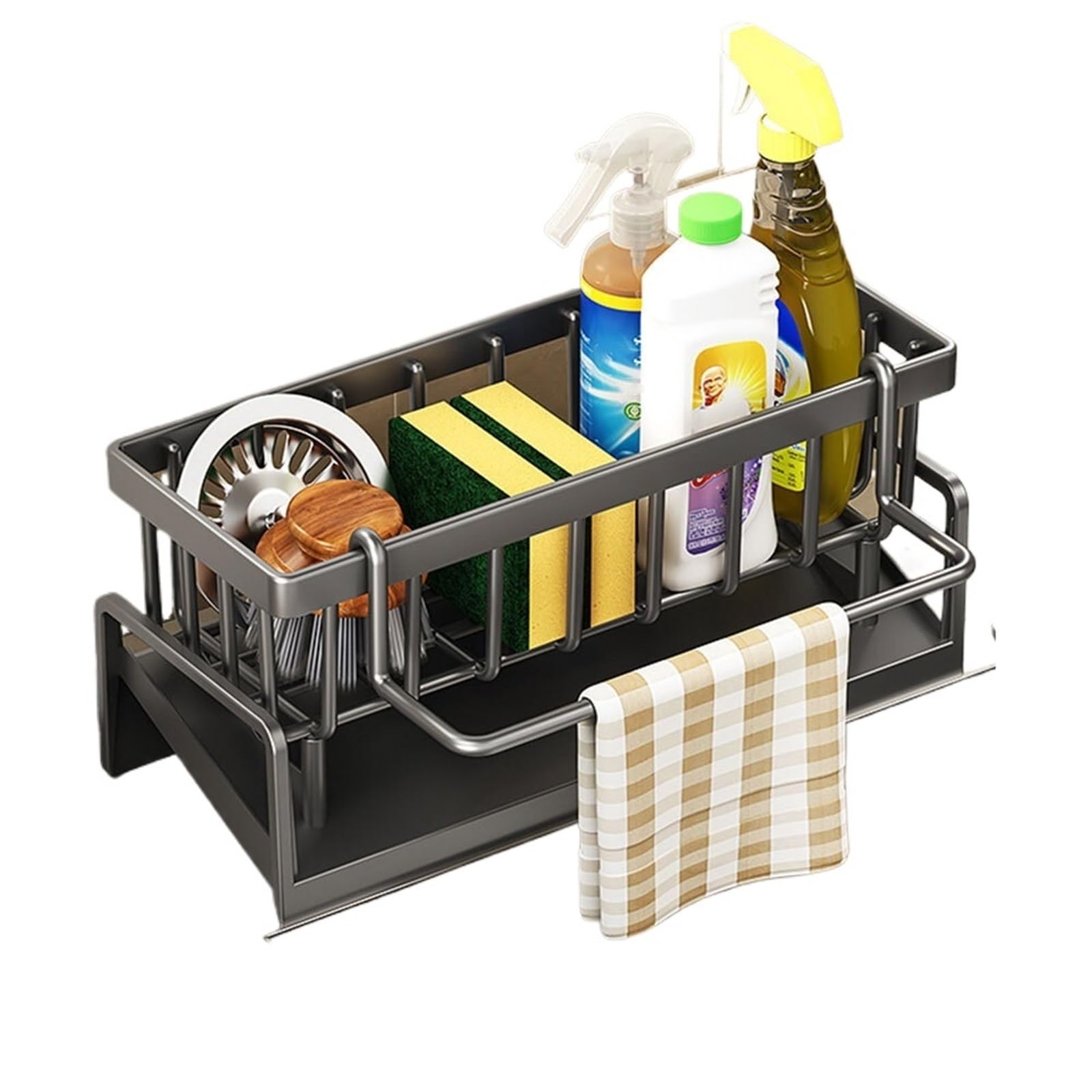 DSFVERVD Drain rack Multifunctional Sink Drain Rack Kitchen Sponge Holder Plastic Self-draining Shelf Soap Towel Organizer(Grey)