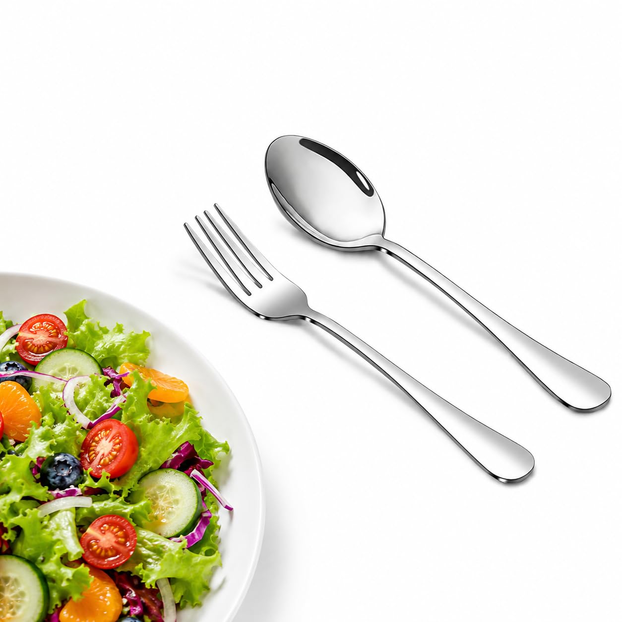 8-Piece Compact Silverware Set, 6.7-Inch Stainless Steel Teaspoons and Salad Forks, Space-Saving Flatware, Mirror Polished, Dishwasher Safe for Home Kitchen