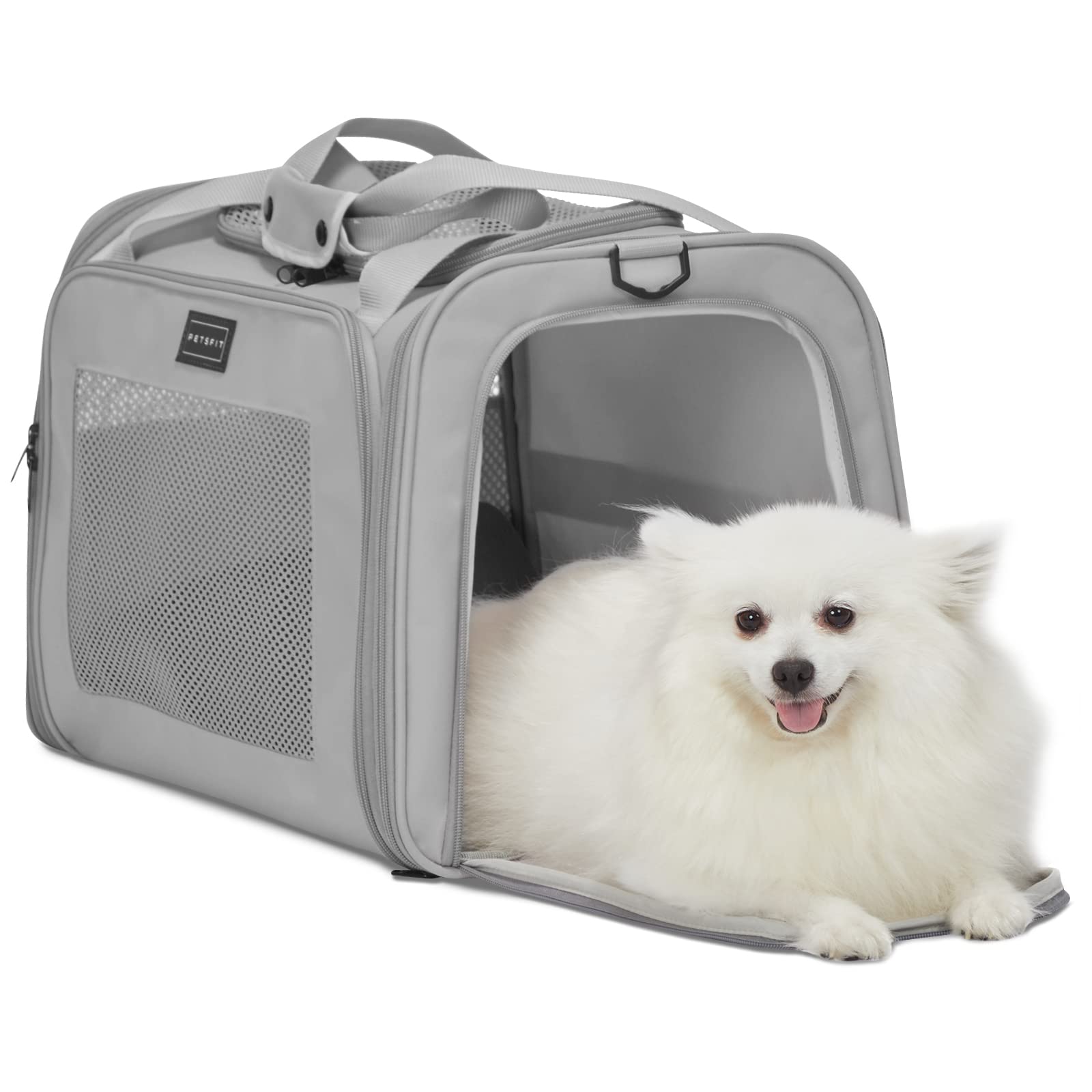 Petsfit Trasportino per gatti grande fino a 11,3 kg, trasportino stabile e leggero con tappetino in pile estensibile, borsa da viaggio per cani con guinzaglio di sicurezza per uso interno, 50 x 33 x