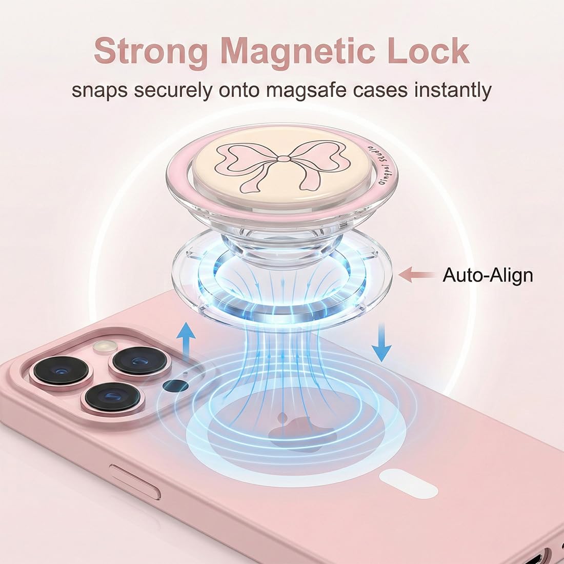 Supporto Magnetico Kindle con Nodo Fiocco Rosa, Impugnatura & Supporto Pieghevole, per Smartphone E-Reader & Tablet, Accessorio Telefono