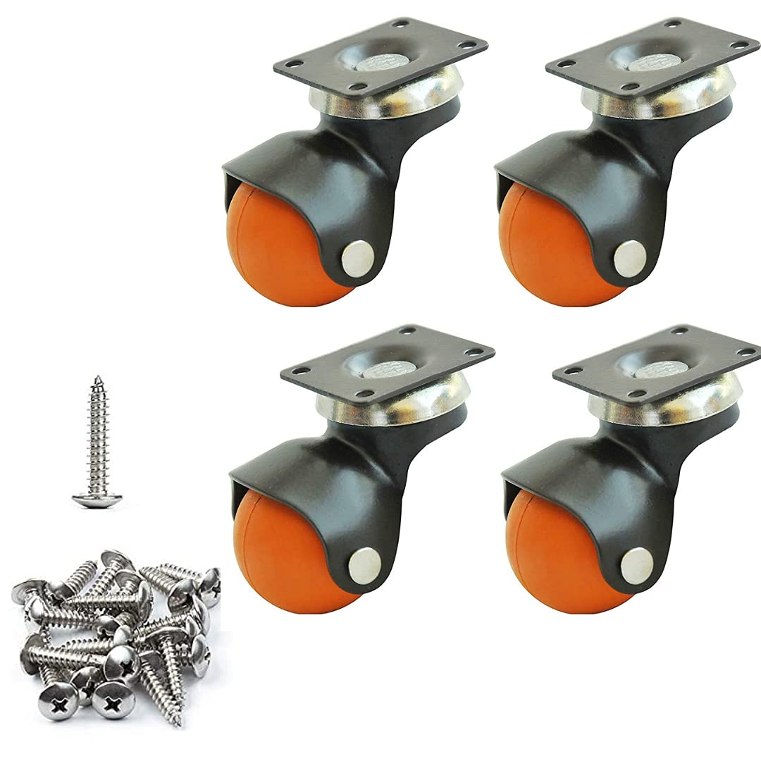 Yumun 1'' Ball Castor Wheel Plate Type 120kg Load Capacity/360 Degree Moving [Pack of 100 Piece] Orange (100)