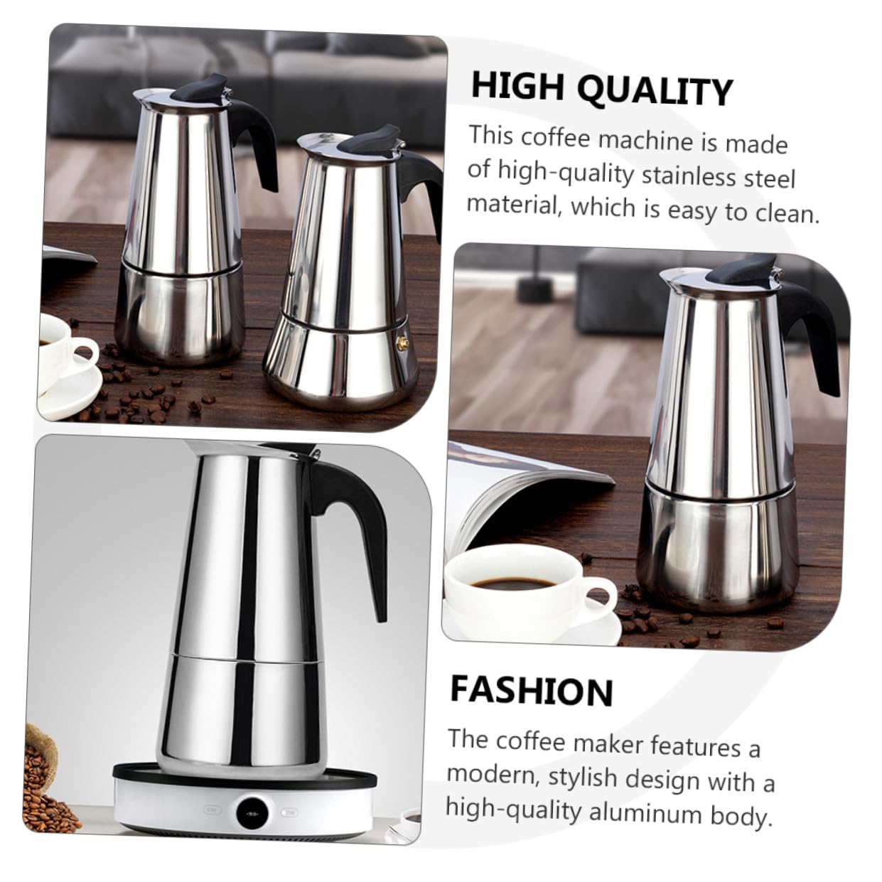 LIFKOME Edelstahl Kaffeekanne Herd Kaffeebereiter mit Sicherheitsventil 600ml für Zuhause und Büro