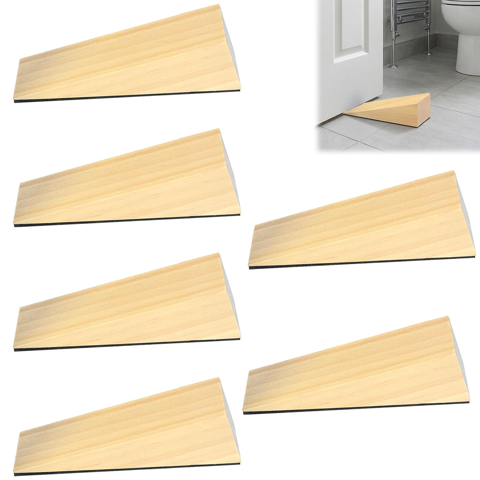 Guttiuaa Wooden Non Slip Door Stoppers, 6 Pcs Door Wedge for Floor, Multi Surfaces