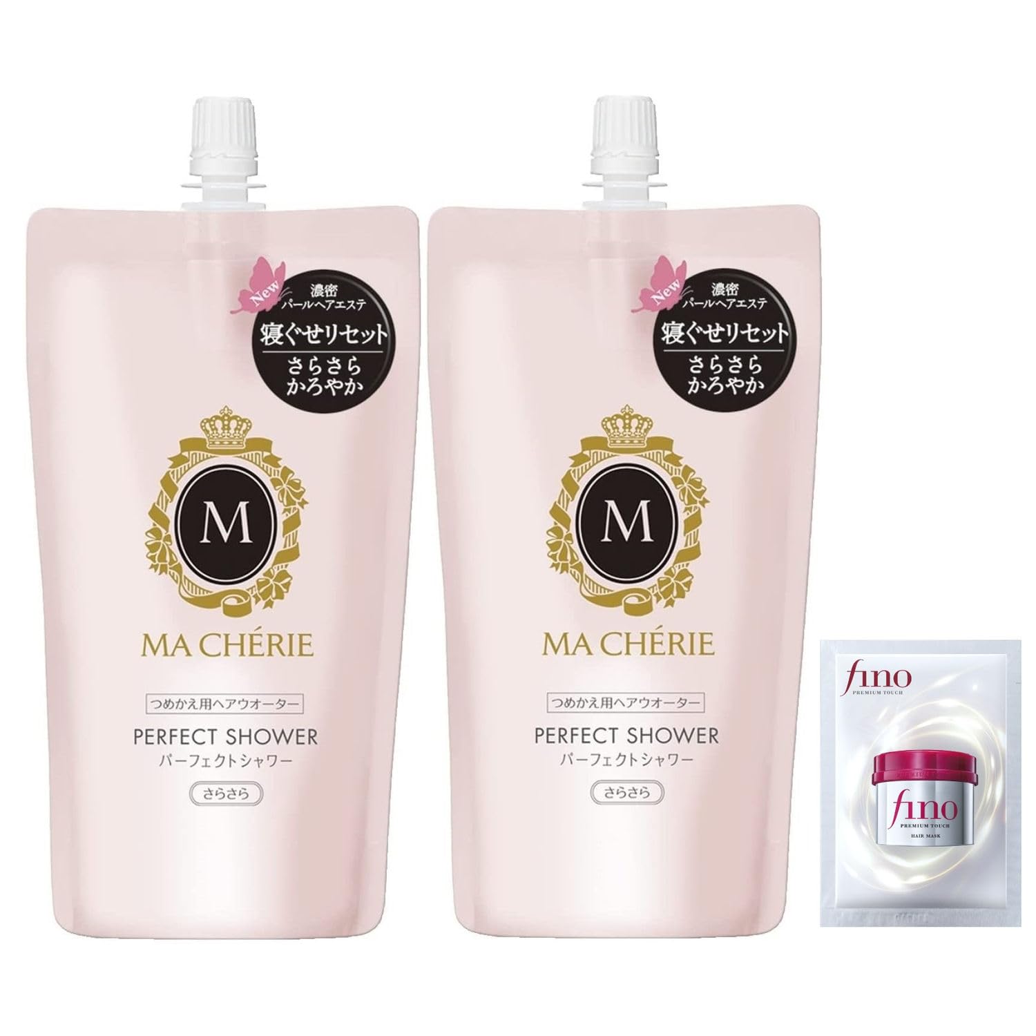 【まとめ買い】マシェリ MA CHERIE パーフェクトシャワー（さらさら）ＥＸ 詰替×２+おまけ さらさら 艶 寝ぐせ ダメージ 補修 洗い流さない 静電気 ドライヤー