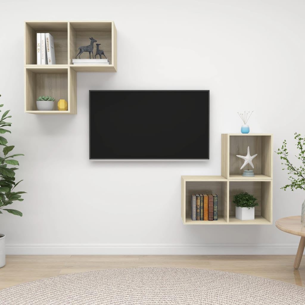 Muebles de salón modular roble Sonoma y juego de muebles TV marrón de madera de ingeniería