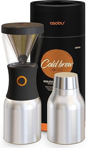 Asobu Coldbrew - Cafetera portátil con aislamiento al vacío de acero inoxidable de 34 onzas, jarra 188 sin BPA (plateado)