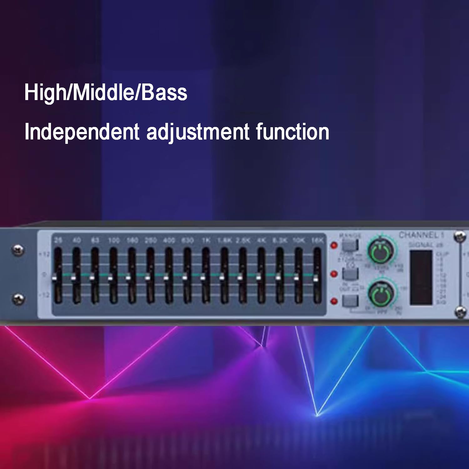 Hifi Home EQ Tuning Equalizer, Graphic Equalizer, Dual Channel 15-Band Stereo Equalizer, with Low/Middle/Treble Independent Adjustment, Noise Reduction, for Home/DJ Performance/Club/Studio
