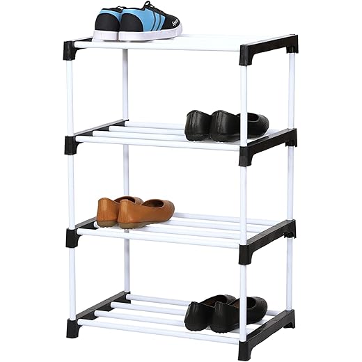 4 Tier Shoe Rack with Shelf, White