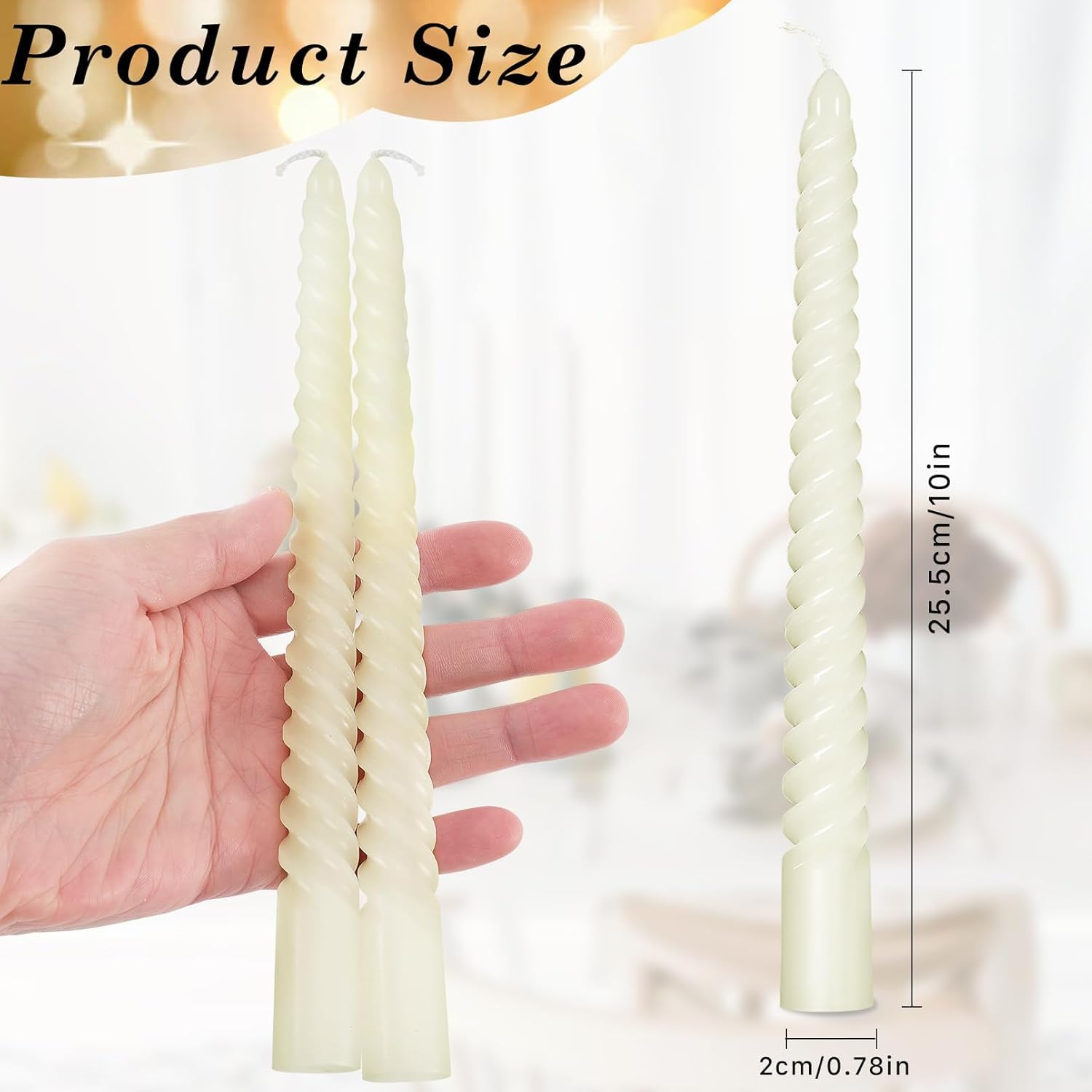 Spiral Taper Candles,10Inch Twist Taper Candle,White Spiral Candle,Dripless Twisted Candles,Taper Spiral Long Candles Wax Unscented Dinner Candle Stick Candles (White-24Pcs)