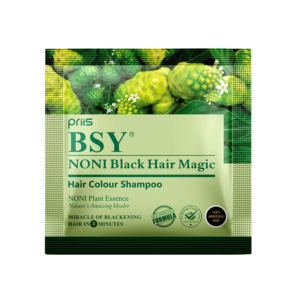 Hair Color Shampoo (12ml x 6 Sachets) | Ammonia-Free Natural Permanent Hair Color for Men and Women | 5 Minutes Noni Fruit Dye