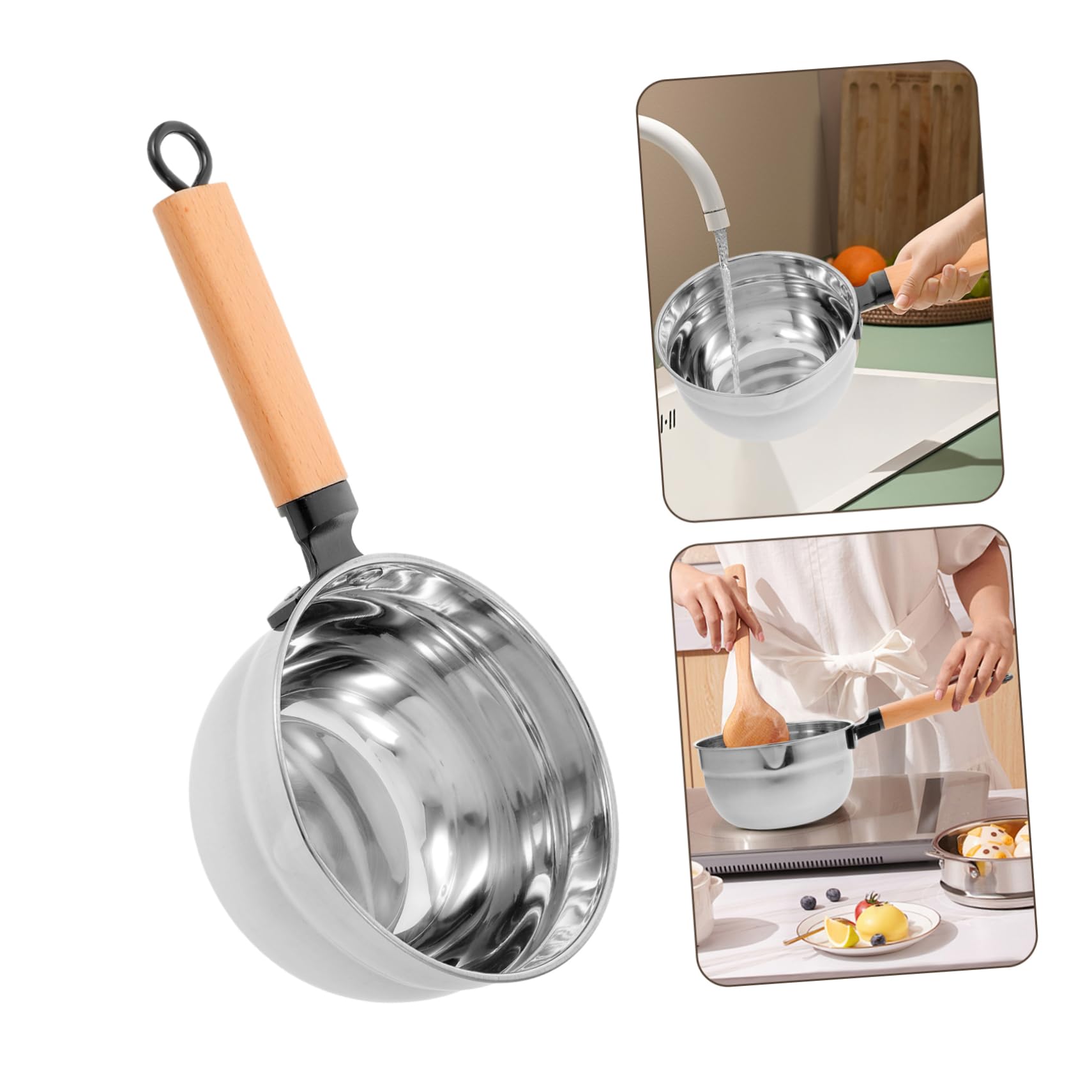 Louche Cuisine en Acier Inoxydable Manche en Bois, Ustensile Multifonctionnel et Finition Soignée pour Usage Domestique et Professionnel