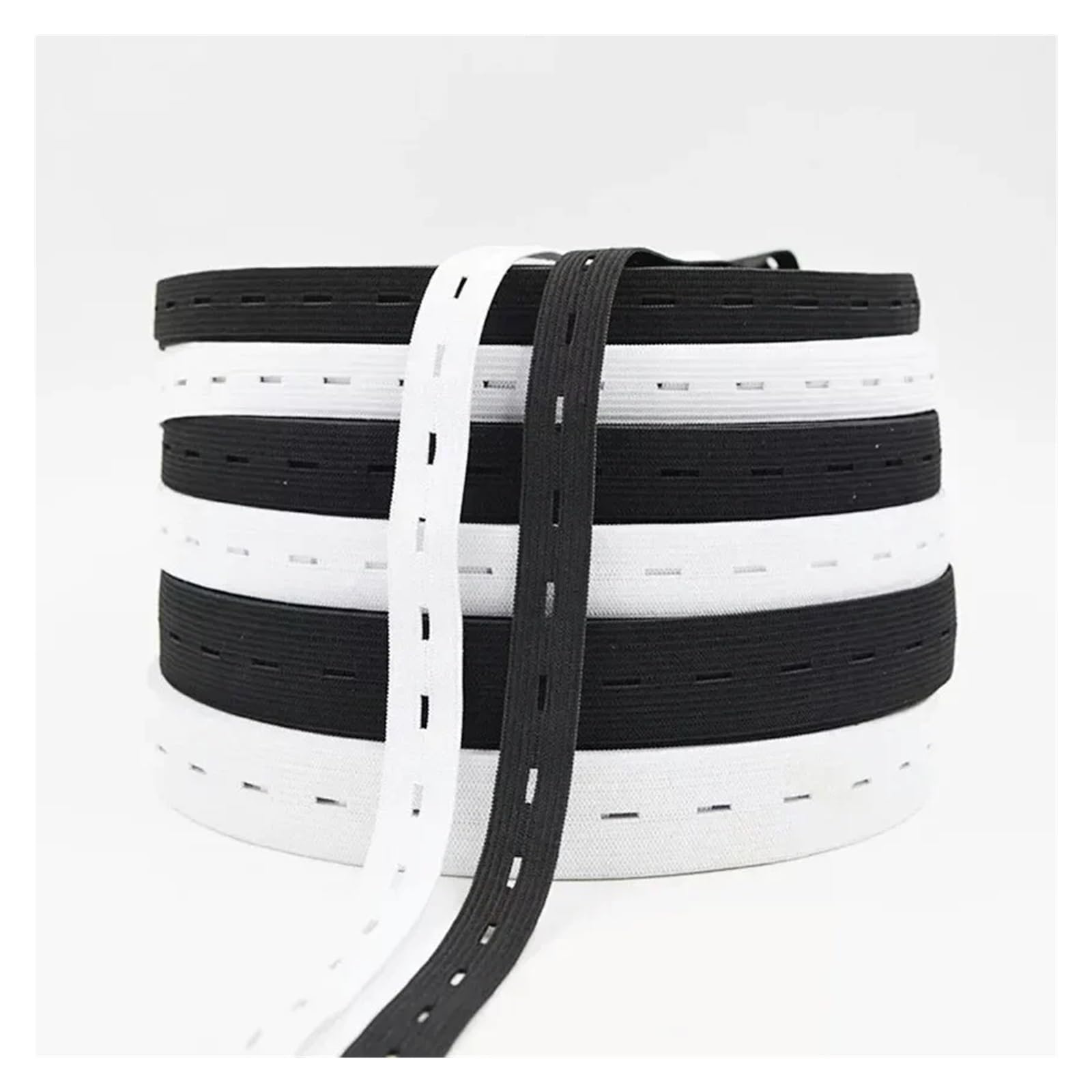 Cinta De Cinta Con Banda Elástica De Punto Con Ojal | 15/20/25/30mm hilo blanco negro correas elásticas artesanía accesorios de costura DIY 40 metros(25mm white 40meter)