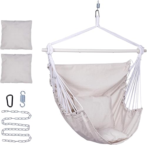 Miniatura 12 de Backyard Expressions Silla Hamaca Colgante Columpio con Cojines y Kit para Colgar – Capacidad de 500 lb, Tela de Mezcla de Algodón, para Uso en