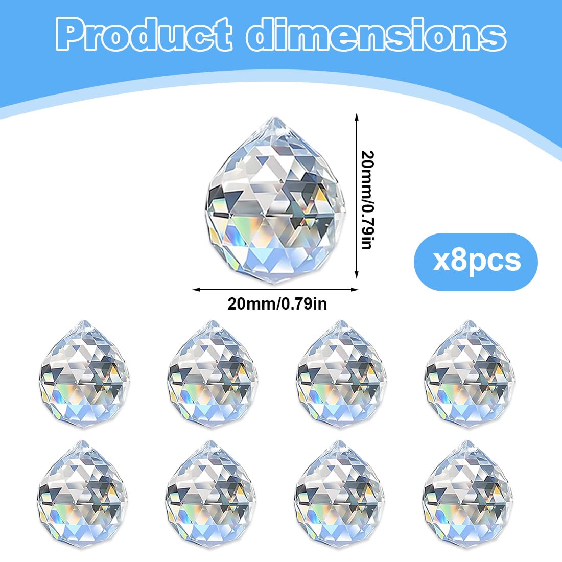 Set di 8 pezzi - Cristalli a forma di diamante da appendere, Acchiappasole in cristallo, Prisma e sfera come acchiappa-luce per lampadari, finestre, giardino e decorativi