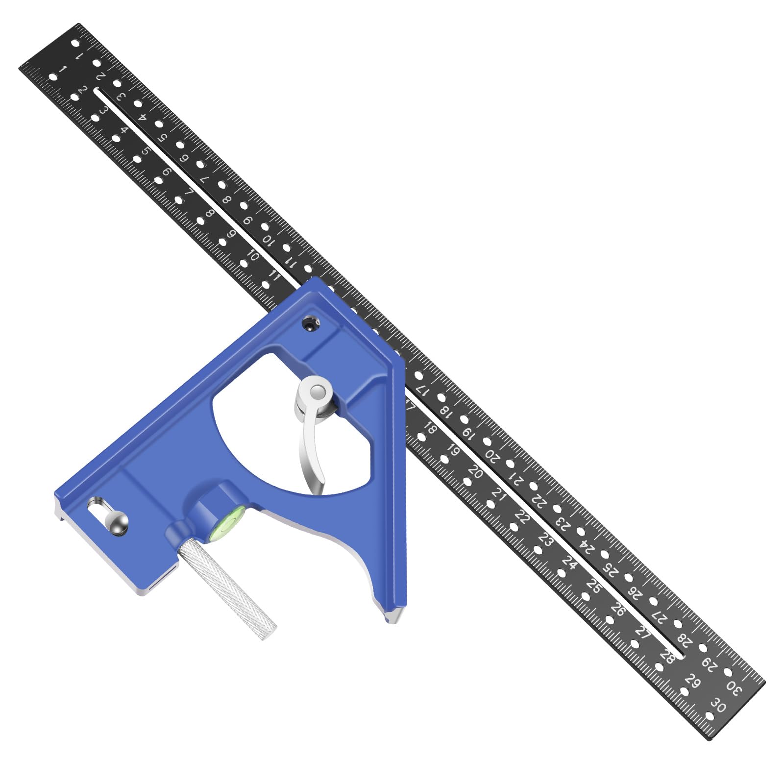 Lulobtg Blue And Black Carpenters Squares Tool 11.8Inch Combination Square Set Kit 45/90 Degree Ruler With Bubble Level Measuring Tool For Woodworking Engineer Carpenter