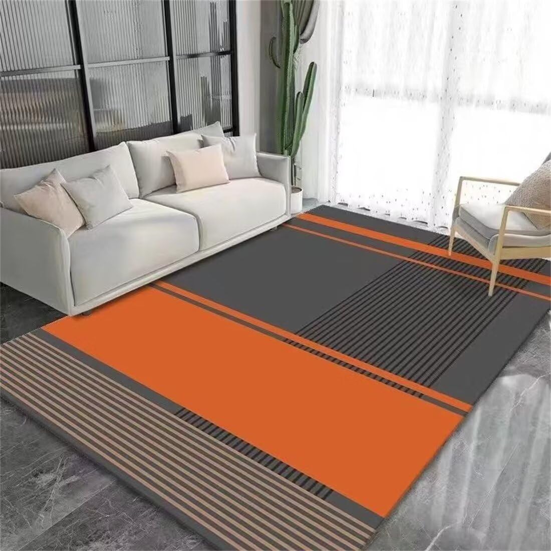 Tapis de salon et couloir moderne gris orange pour entrée accueillante