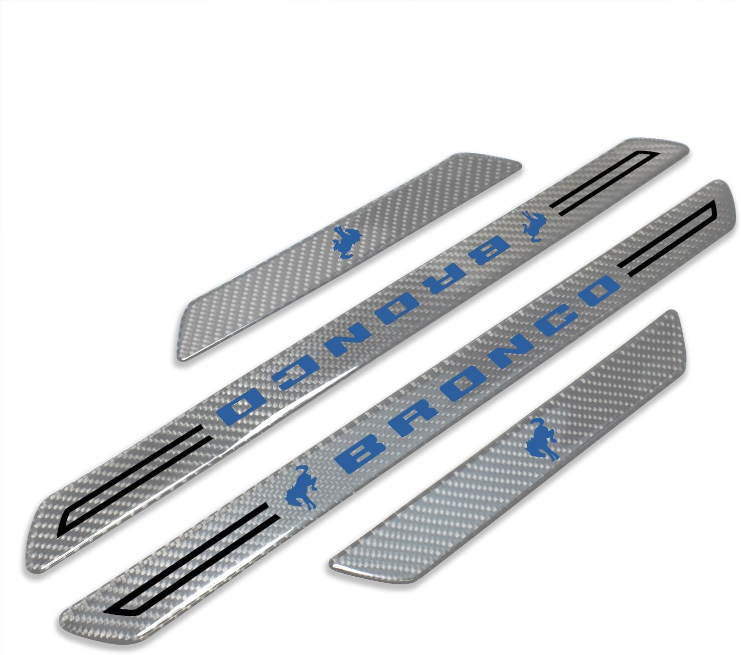 iPick Image for Ford Bronco in Blue Silver Real Carbon Fiber 4 Pcs Universal Door Sill Step Protector Guard Decal Plates - Official Licensed