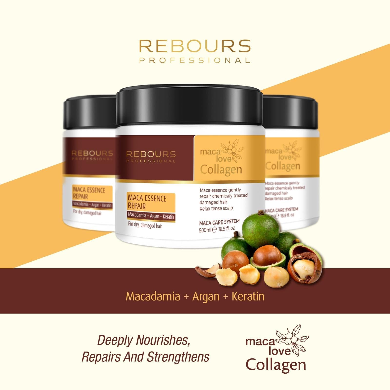 REBOURS Mascarillas de tratamiento capilar con colágeno, tratamiento acondicionador profundo para cabello seco y dañado, aceite de argán e ingredientes naturales, hidratación y reparación del cuidado 2