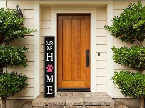 Miniatura 5 de TYmall Letrero rústico de bienvenida de 48 pulgadas para porche delantero de pie Bless Our Home, letrero de bendición para perro, gato, pata,