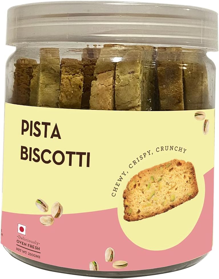 Cookie Man Pistachio Biscotti-250g Pack | Gourmet Hand Made Snack Biscuit with Real Pista |Best paired with Tea & Coffee | Birthday, Wedding, Corporate Gift