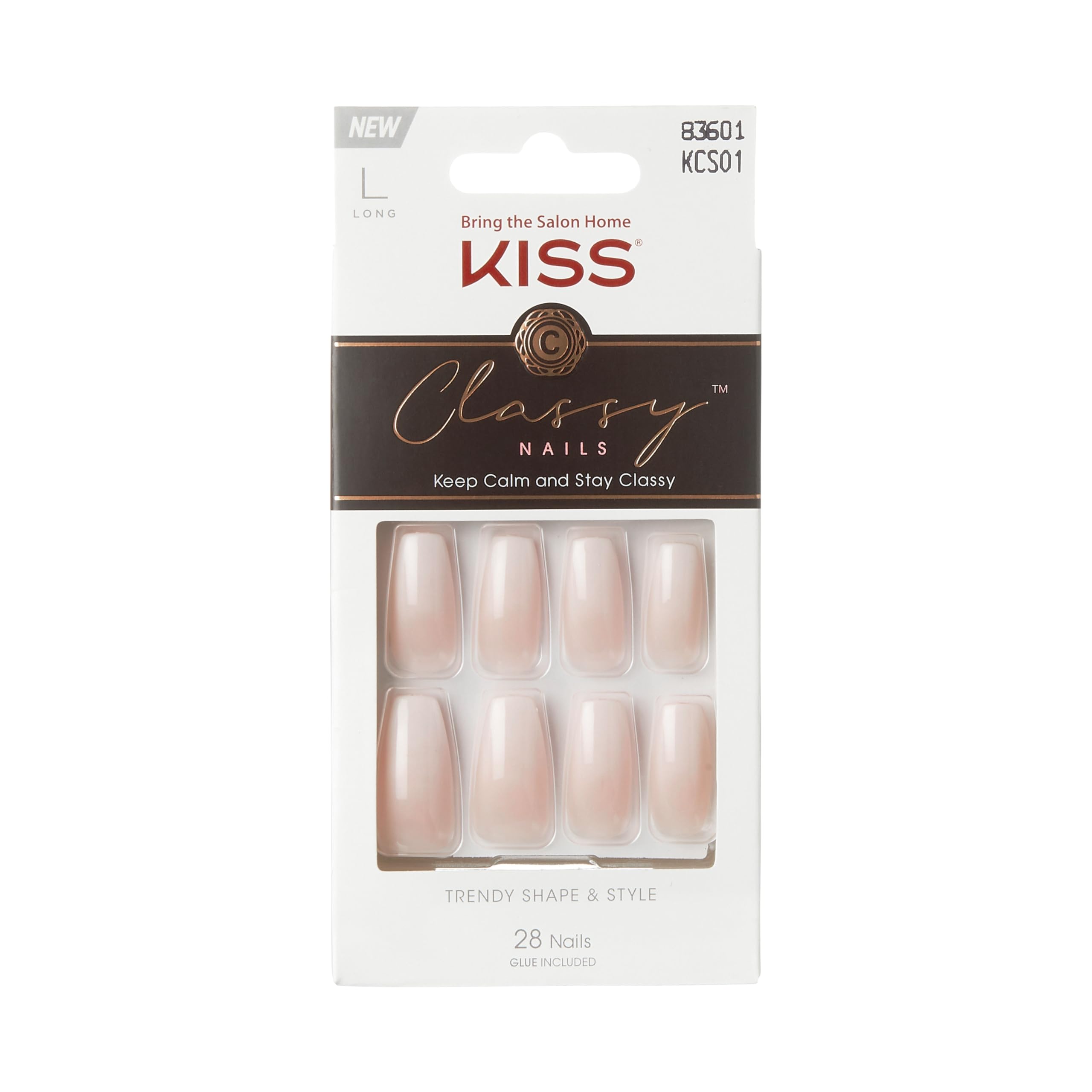 Kiss Classy French Nail Manicure Kit With Gel Finish, Long, Coffin Shaped, 'Be-You-Tiful', Gel Nail Kit Includes Pink Nail Glue (Net Wt. 2 G / 0.07Oz.), Mini File, Manicure Stick, And 28 Fake Nails