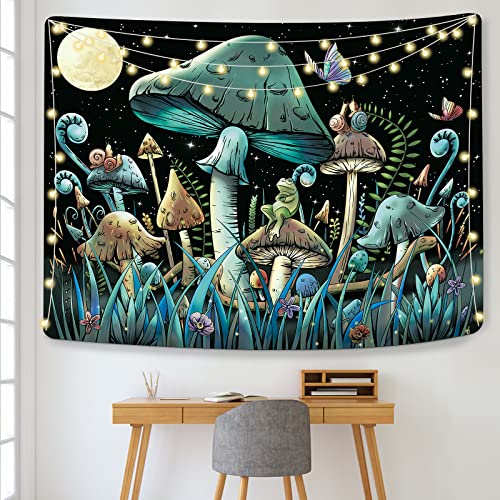 Kjhl Mushroom Tapestry Moon Stars Tapestry Colorful Snake Snails Tapestries Aesthetic Green Nature Plant Tapestry Mushroom Decor Wall Hanging For Bedroom Dorm (35.5ʺ X 47.3ʺ) #TOP3