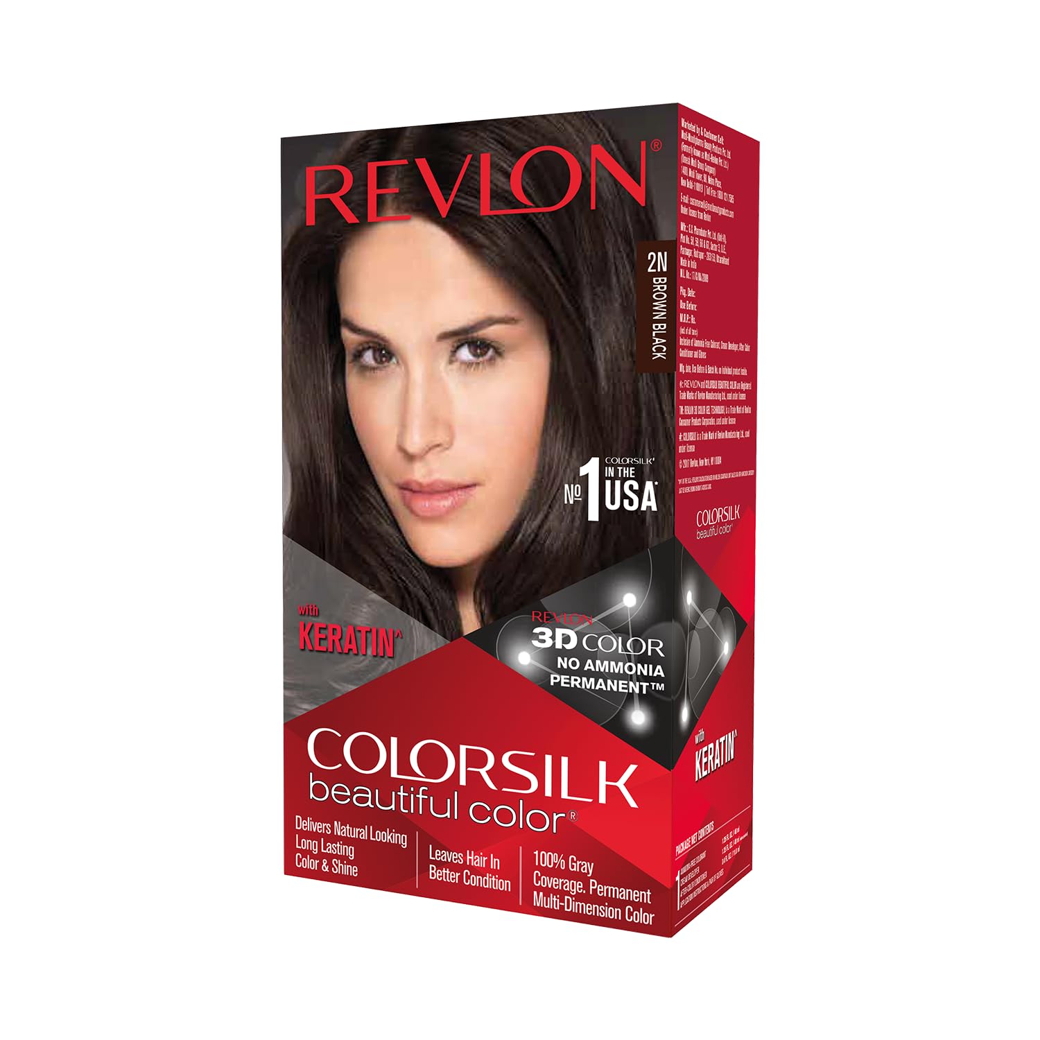 ColorSilk Permanent Hair Color For Women, Salon Perfect Hair Colour at Home with 100% Grey Coverage | Pro-Keratin & No Ammonia | Up to 8 Weeks of Colour | Shade - Brown Black 2N (Pack of 1)
