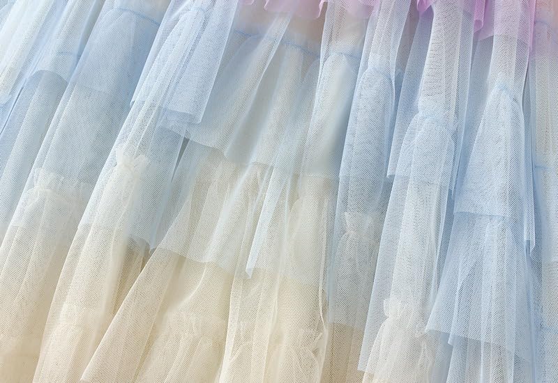 Rainbow Ombre Tulle Tutu Skirt, Layered Mesh Tulle Maxi Skirt, Yellow to Purple4