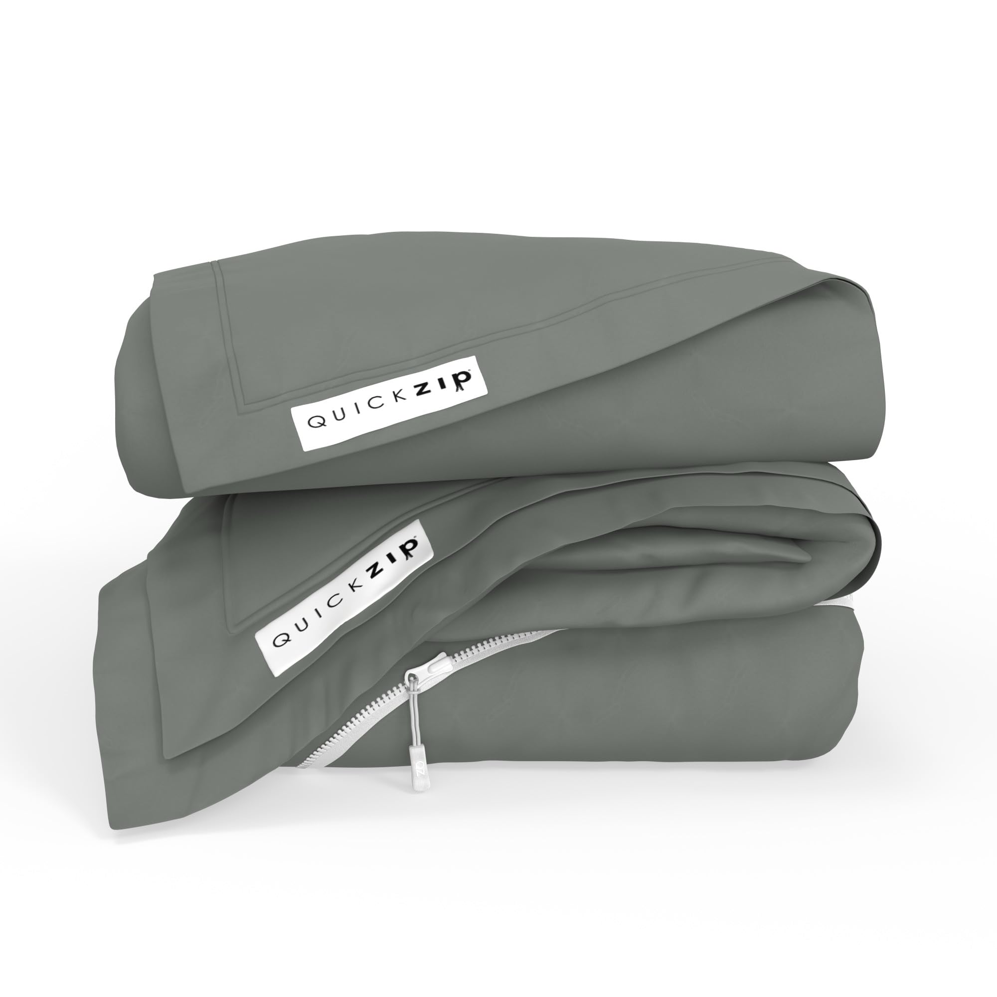 QuickZip Fitted Plus Spare Bundle: 1 Fitted Sheet (Base + Zip Sheet) &amp; 1 Zip Sheet - Easy to Change, Won’t Pop Off - Soft Sateen 400 TC 100% Cotton - 15” Deep Pockets RV King Size – Slate Gray