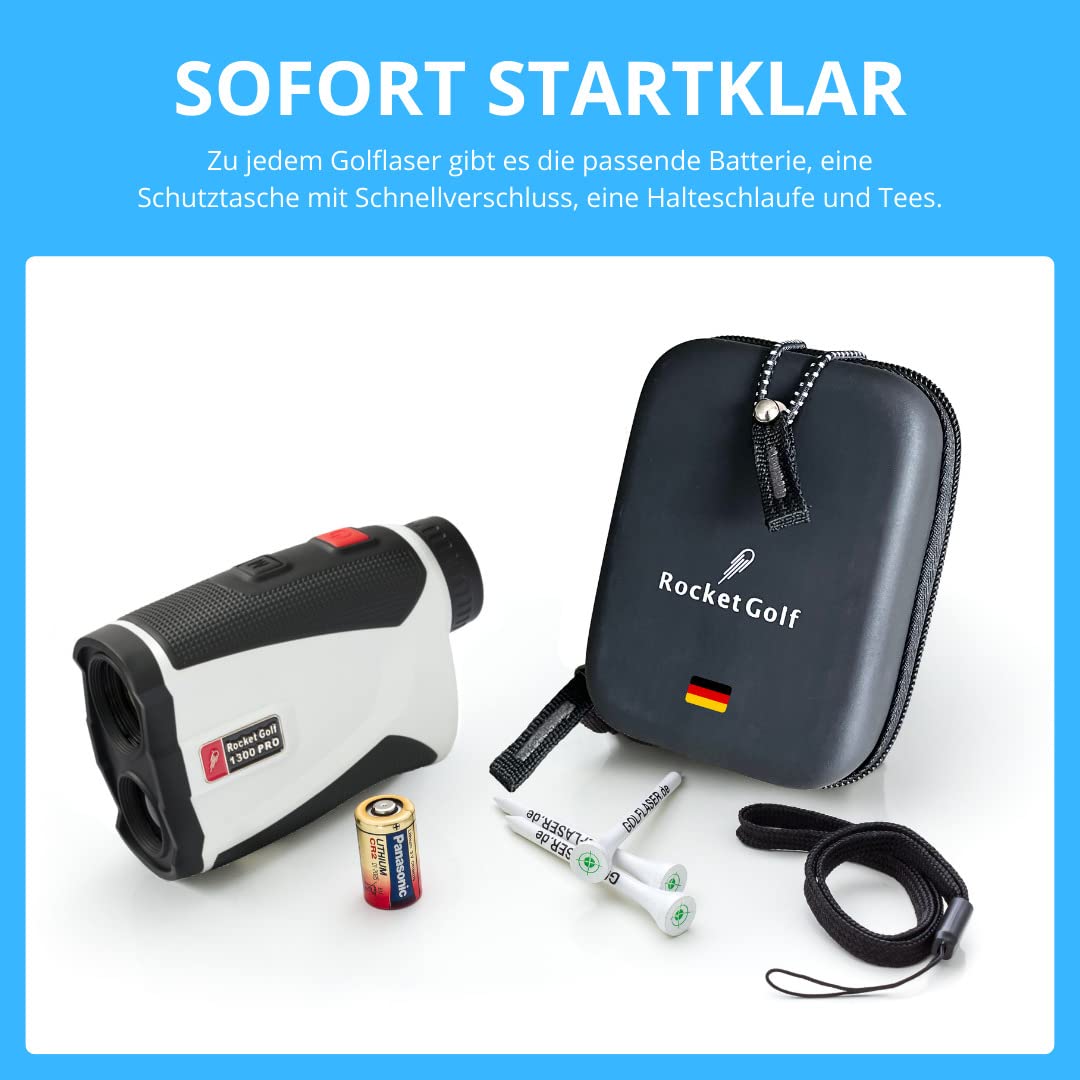Birdie Pro White - Golf Laser Entfernungsmesser by RocketGolf - 1300m, FlagFinder, Vibration - Wasserabweisend, Golf Rangefinder, Jagd, Laser Klasse 1