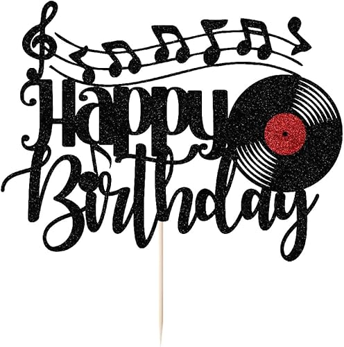 Miniatura 3 de Disco de vinilo con purpurina negra para decoración de pastel de cumpleaños, disco de vinilo retro rock and roll, decoración de pastel de música CD