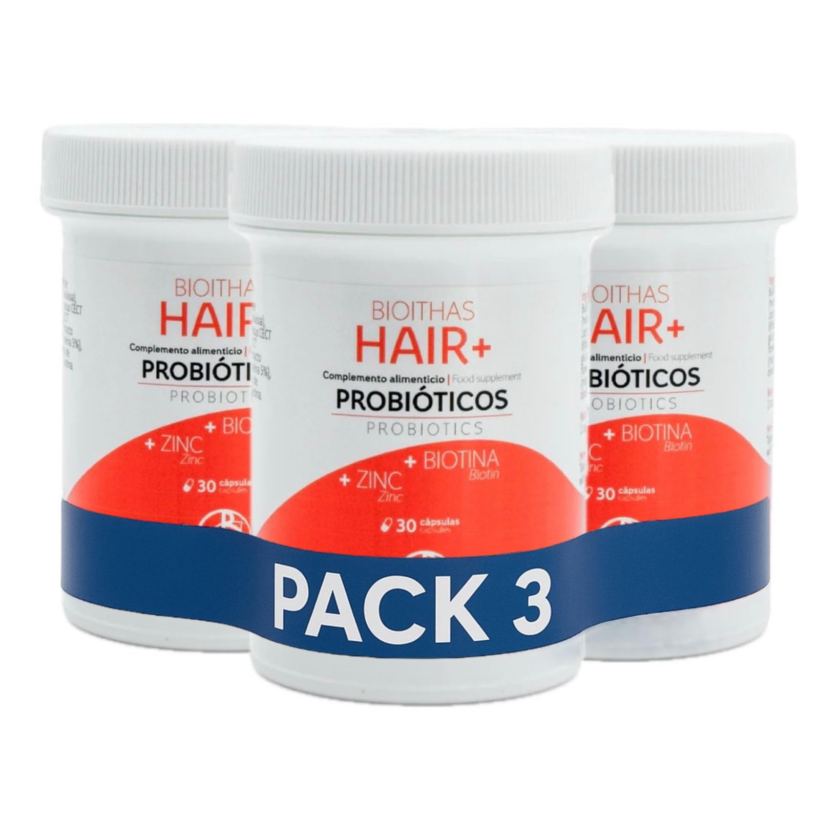 HAIR - Probiótico para la caída del Cabello [Avalado Clínicamente] con Zinc y Biotina para el Mantenimiento de un CABELLO Saludable | Fortalece y Reduce la Caída | 3 Envases de 30 Cápsulas