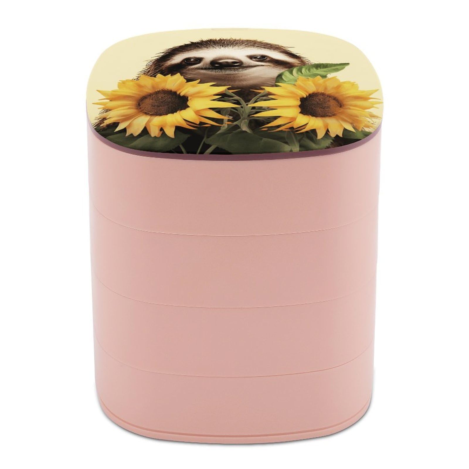 VstaDank 360° Rotating Sloth Sunflower Jewelry Box, Multi-Layer Large Capacity Jewelry Organizer for Earrings Necklaces Rings, Dustproof Desktop Storage Case for Women