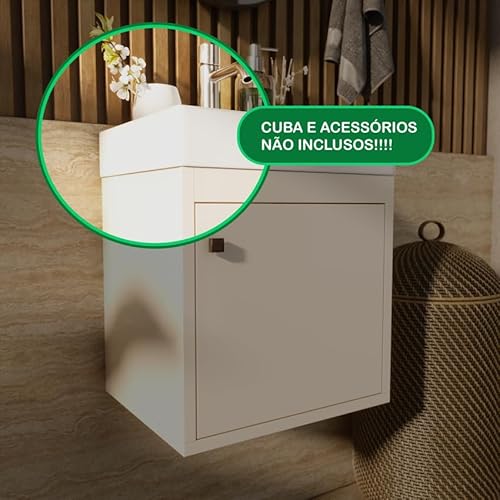 Gabinete Banheiro Suspenso Uma Porta Pia Sem Cuba Lavanderia - Cores (Off White)