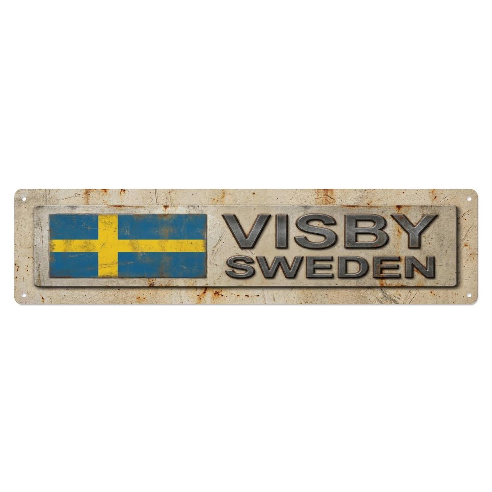 Vintage Visby Sweden Flag Decor Rustic Travel Metal Tin Sign