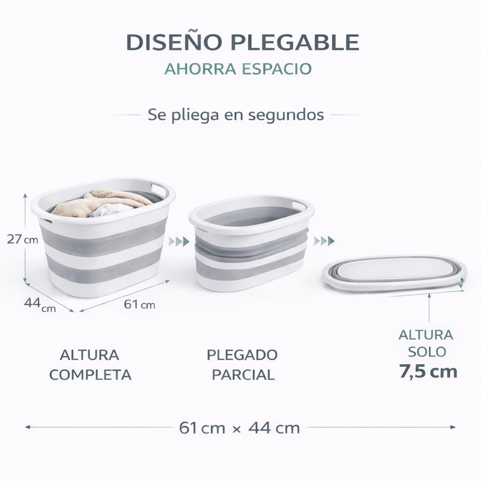 ForenTex Cesta Ropa Sucia Plegable 36L con 2 Bolsas de Lavado, Cesto Ropa Sucia Plástico TPR+PP Resistente, Barreño Colada Plegable Ahorra Espacio para Baño, Lavandería y Dormitorio, Gris y Blanco - 4