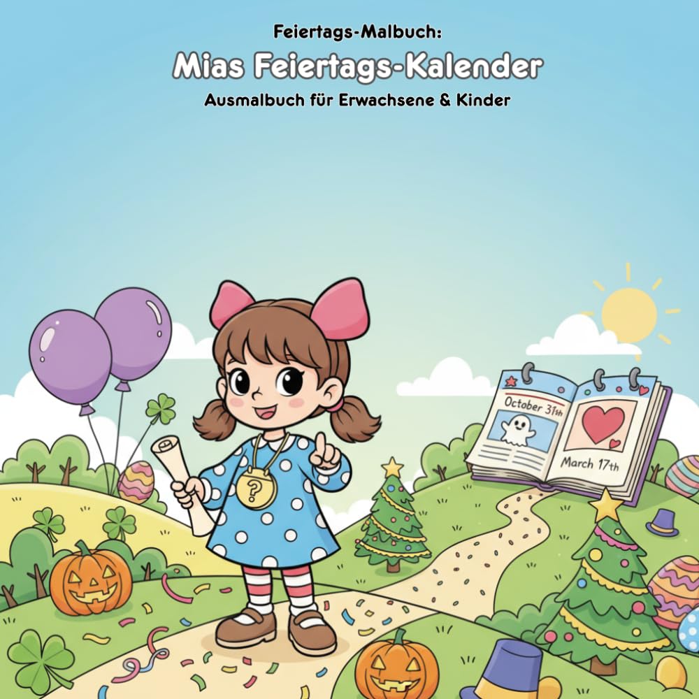 Mias Feiertags-Kalender: Geschichte & Malbuch: Für Erwachsene & Kinder | 36 Ausmalbilder | 21.59 x 21.59 cm | Eine magische Reise voller Abenteuer zum Ausmalen und Vorlesen