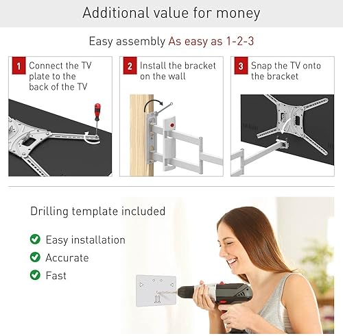 Miniatura 4 de Barkan Soporte de pared largo blanco para TV, articulado de movimiento completo de 13 a 80 pulgadas, soporte de pantalla plana  curvada de 4