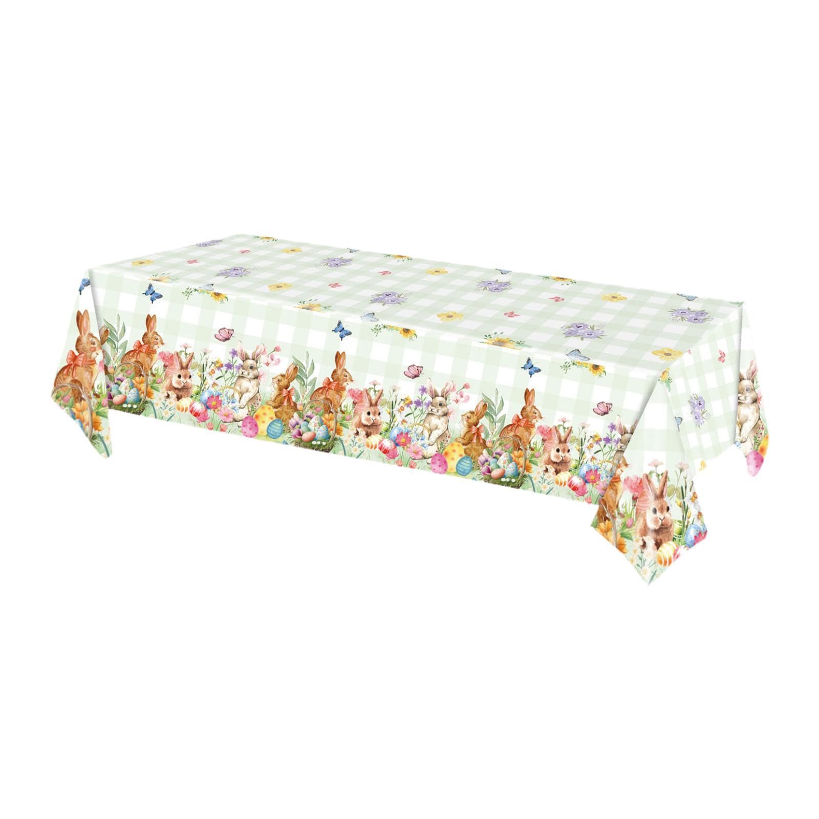Easter Tablecloth Washable Spring Easters Table Cover for Office Home Picnic Bunny-image-5