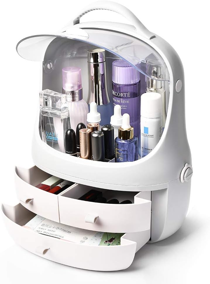 Makeup Organizer，Cosmetic and Jewelry Storage with Dustproof Lid,Solid handle and Large Drawers for Lipsticks,Skin Care Products on desktop (Gray)