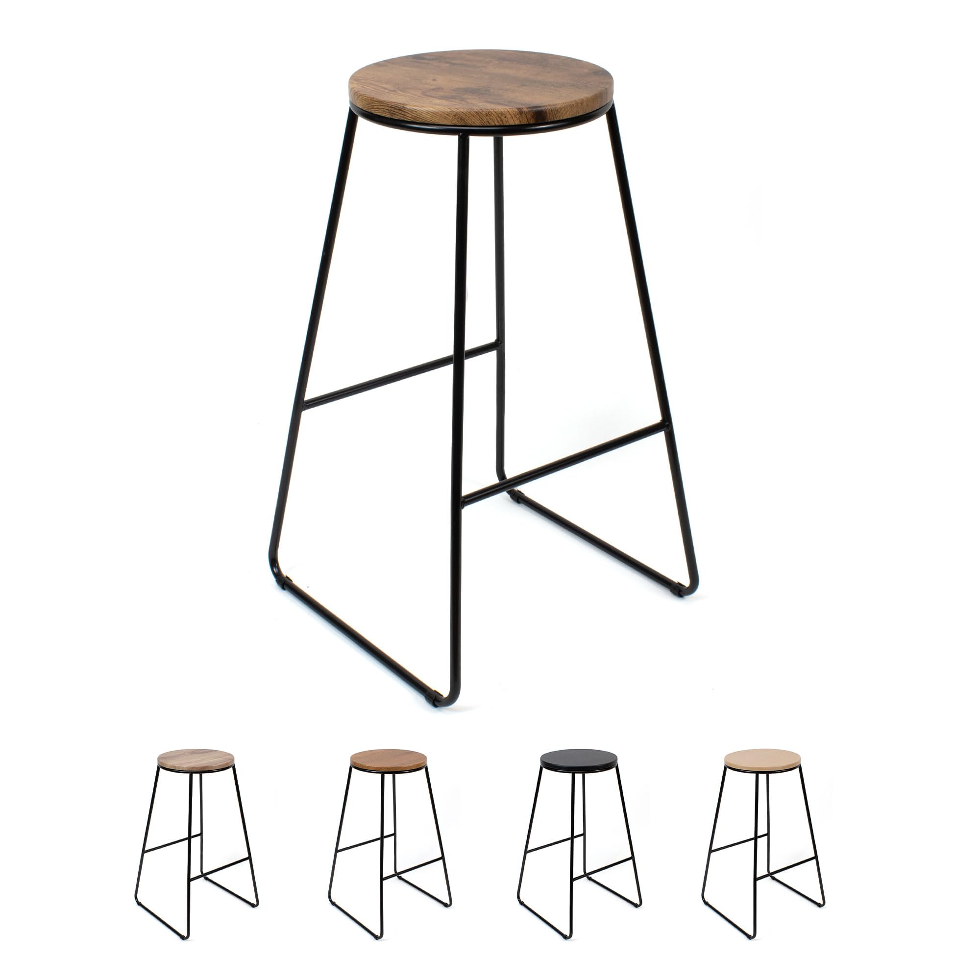 THE SECRET HOME - Taburete de Madera y Metal - Alto. 71 cm x Largo. 42 cm x Ancho. 42 cm - Color Madera Oscura/Negro - Asiento Extra para el Hogar - Ideal para Cocina (Modelo 1)