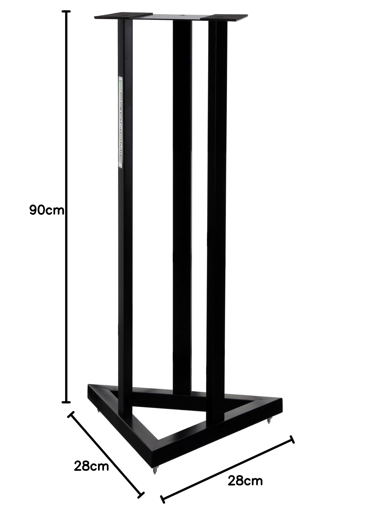 Pronomic 2X Pieds SCS-20 pour Moniteur Studio, 90 cm, Base Triangulaire, Pieds Caoutchouc/Spikes, goupille sécurité, Acier, Plateau avec Bande Caoutchouc, Noir thermolaqué.